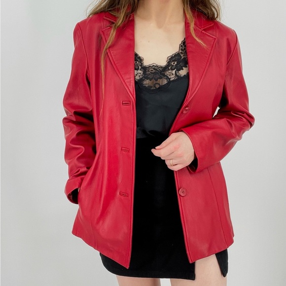 hot chili pepper red vtg leather jacket button up size 6 - Picture 3 of 11